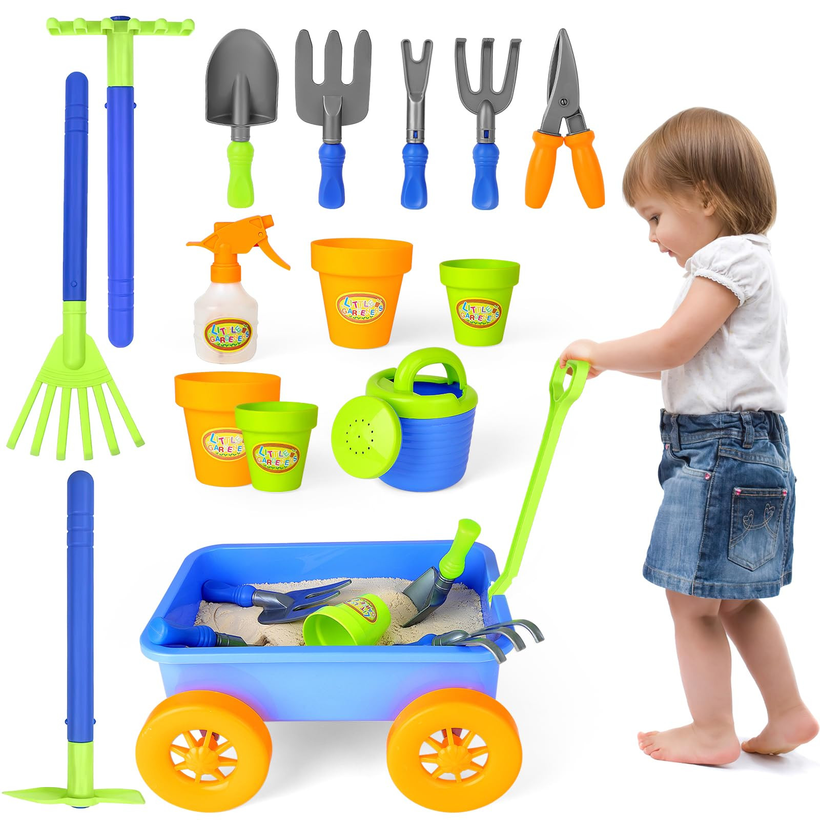 deAO Kids Garden Wagon Wheelbarrow and Gardening Tools Play Set Includes 10 Accessories and 4 Pla... | Amazon (US)