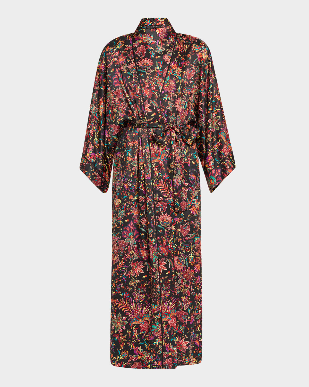 Granada Long Floral-Print Charmeuse Robe | Neiman Marcus