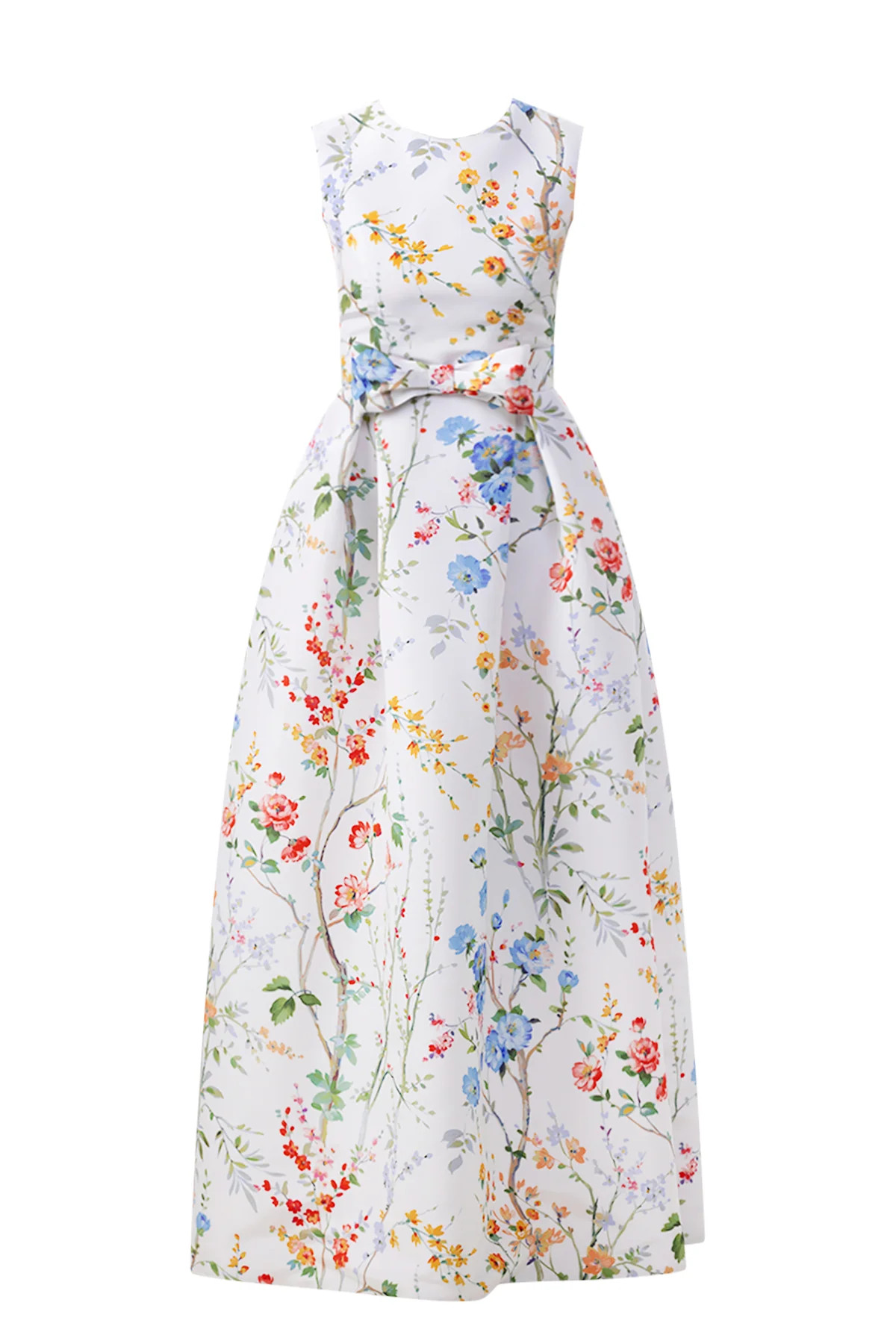 Grace Garden Reverie Silk Faille Ball Gown with Bow Belt in White Floral | Over The Moon