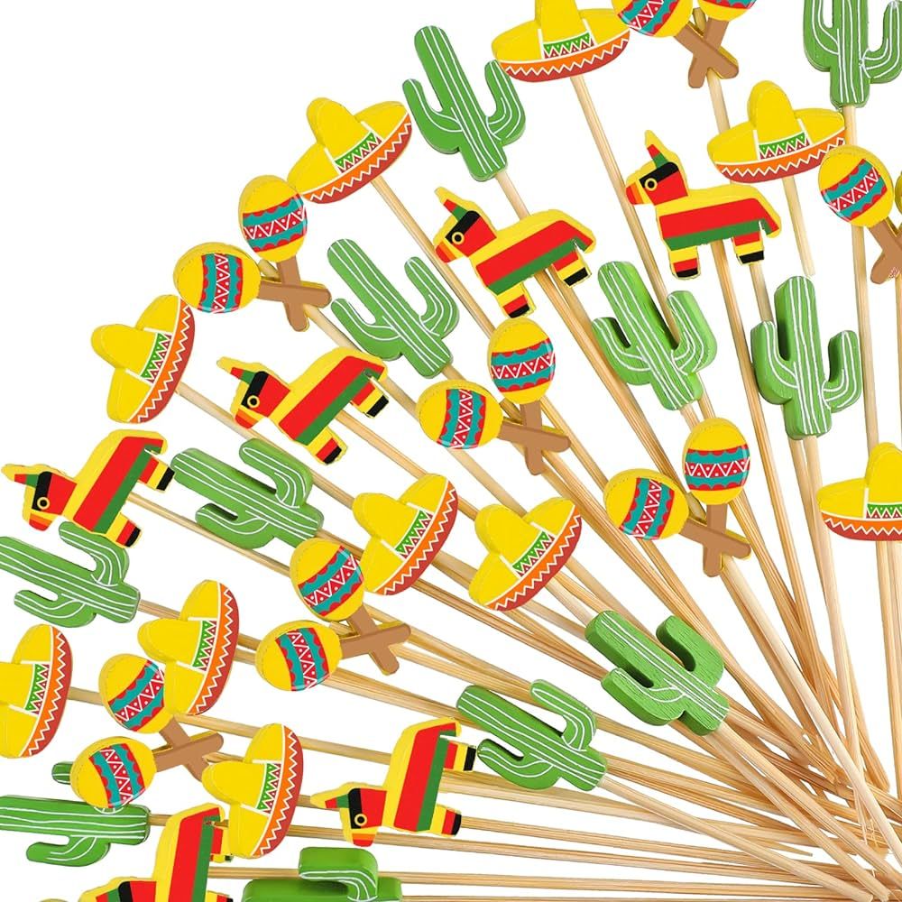 200 Pcs Mexican Cocktail Picks Fiesta Assorted Tropical Cocktail Toothpick Llama Cactus Mexican H... | Amazon (US)