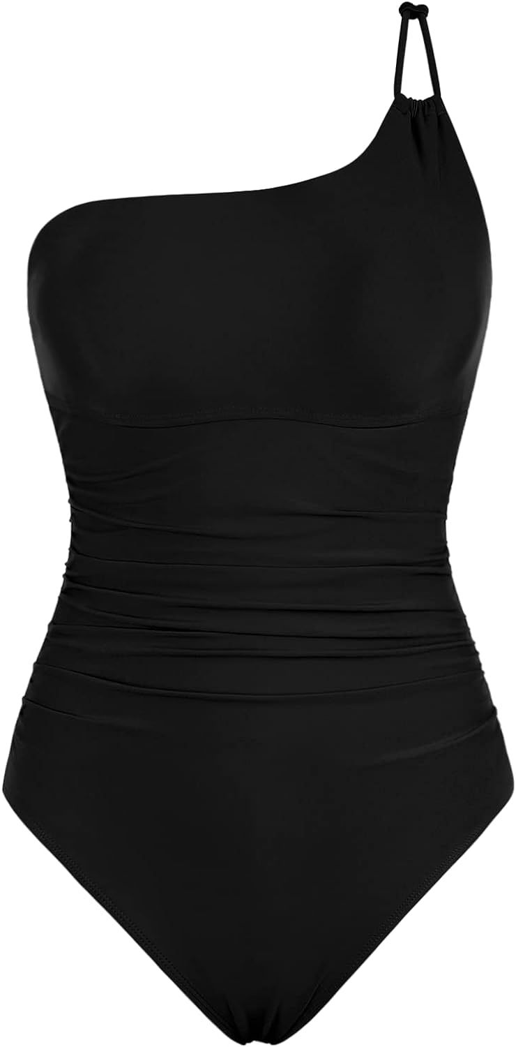 coastal rose One Shoulder One Piece Swimsuits for Women Ruched Tummy Control Swimwear Push Up Bat... | Amazon (US)