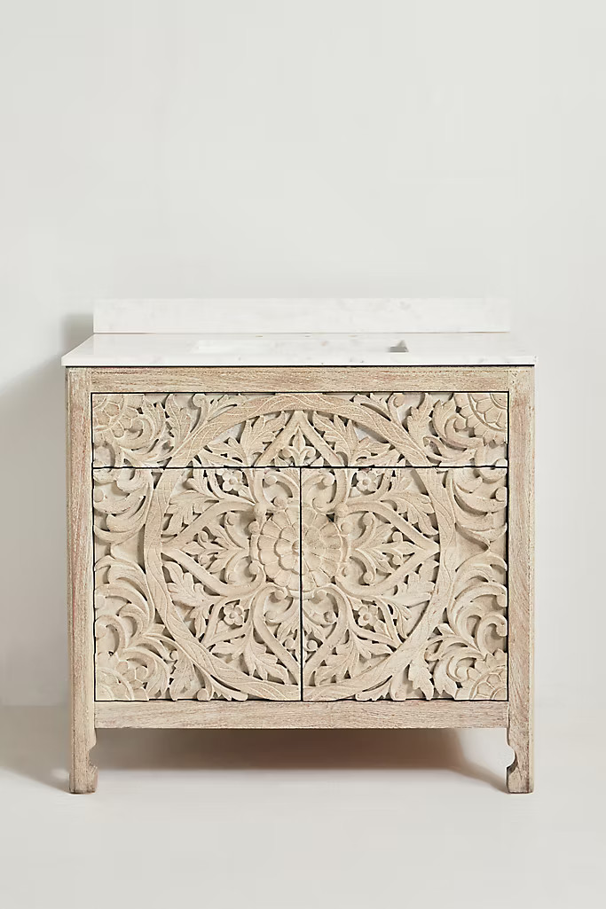 Handcarved Lombok Single Bathroom Vanity | Anthropologie (US)
