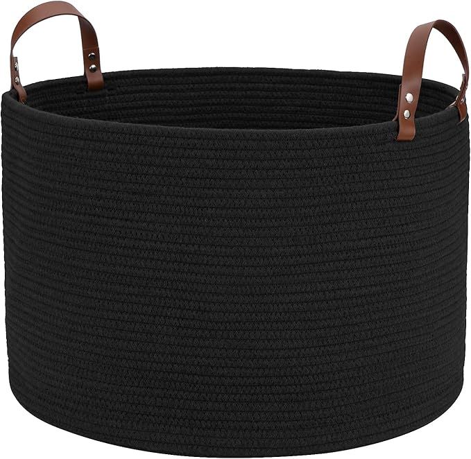 Black Large Basket for Blanket Storage Basket Bins for Organizing Cotton Rope Woven Laundry Hampe... | Amazon (US)