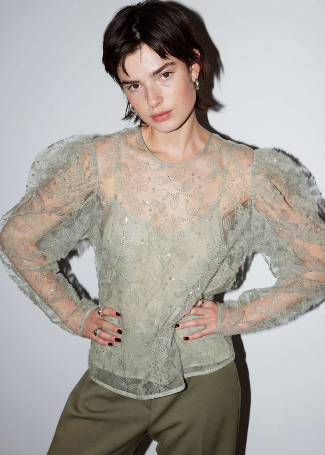 Sheer Embroidered Organza Blouse - Green | & Other Stories US
