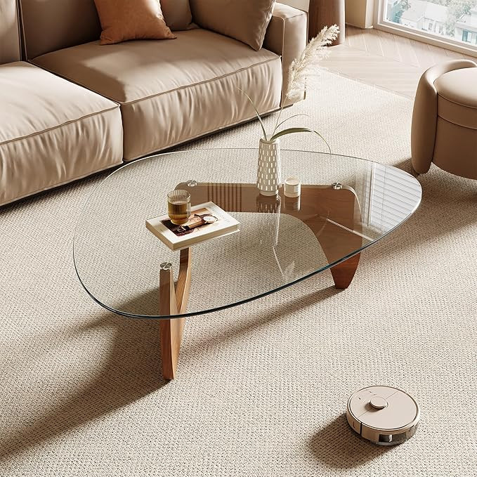 Honyee Morden Coffee Table, 42.5" x 28.5" x 16.1" Triangle Tempered Glass Top for Living Room, Co... | Amazon (US)