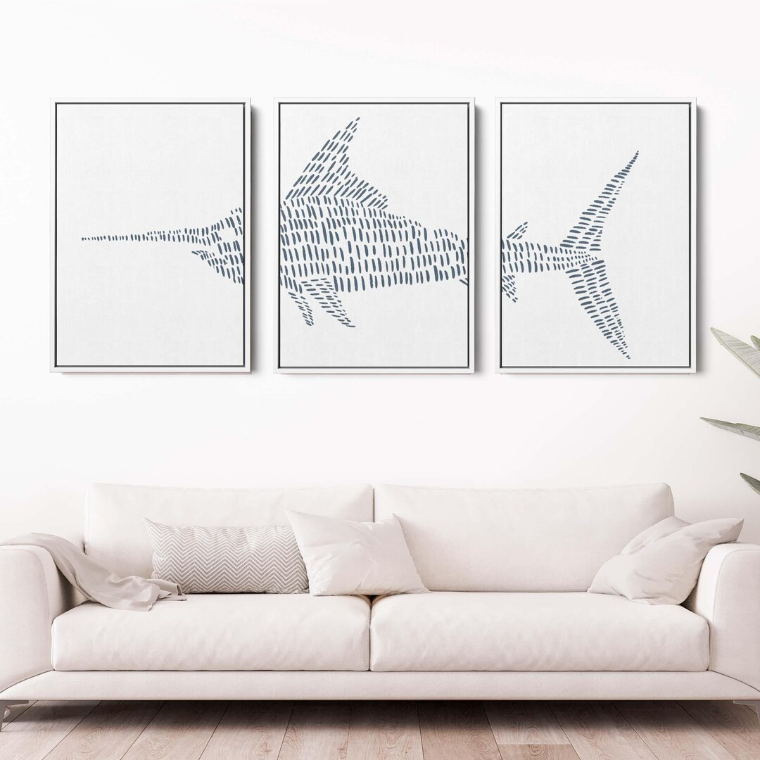 Swordfish Art | Coastal Nursery Decor Nautical Sailfish Marlin Triptych | "swordfish Modern Illus... | Etsy (US)