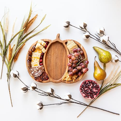 Solid Cherry Pumpkin Charcuterie Board - Handmade in the USA Holiday Serving Board - Charming Gathering Centerpiece - 14 x 11in Three Compartment Pumpkin Design | Amazon (US)