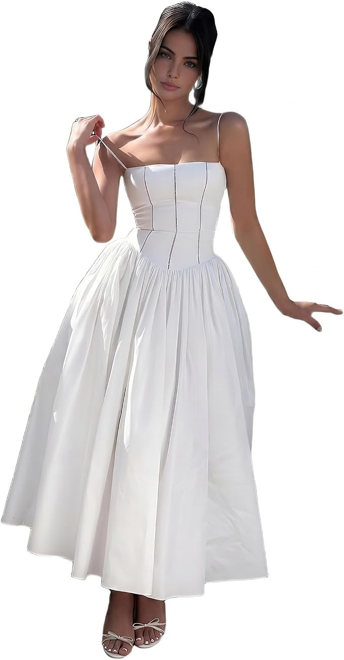 SUNSTORY Women's White Corset Maxi Dress: 2026 A-Line Drop Waist Basque Sundress | Amazon (US)