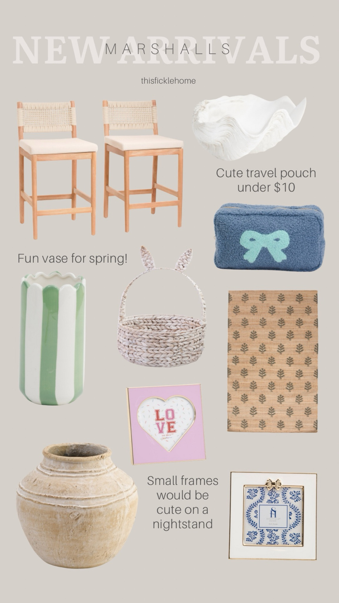 Latest home finds at Marshall’s!

Affordable home decor. Fun spring vase. Cute picture frames. Easter basket. Upholstered counter stools.

#LTKSaleAlert #LTKSeasonal #LTKHome