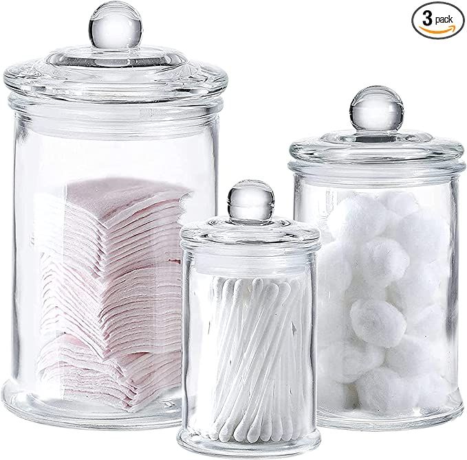 Premium Glass Apothecary Jars with Lids | Set of 3 | Small Glass Jars for Kitchen or Bathroom Sto... | Amazon (US)