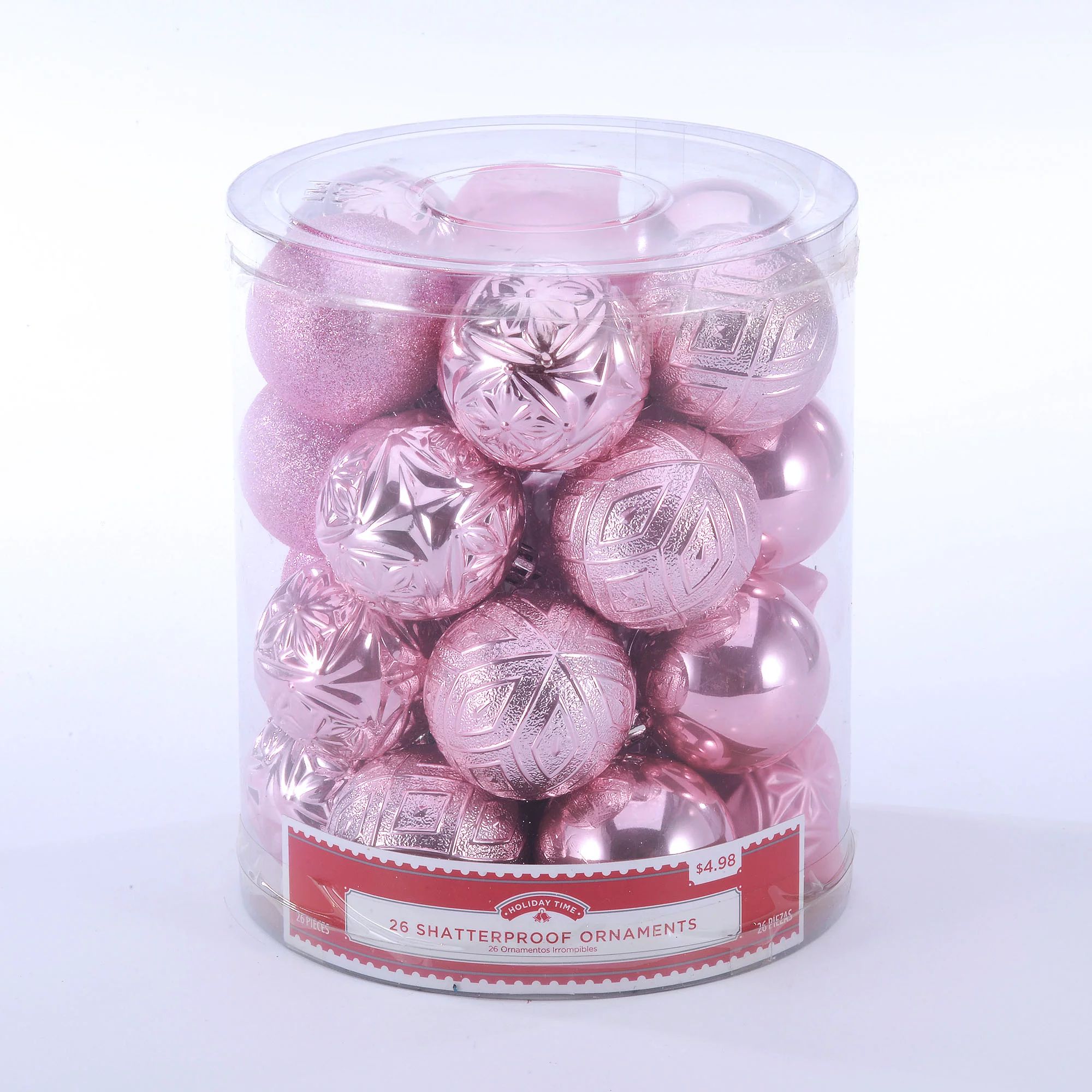 Holiday Time 26 Count Shatterproof Ornaments- Pink | Walmart (US)