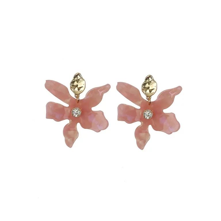 Time and Tru Women's Goldtone and Acrylic Flower Drop Earring, Swirled Pink | Walmart (US)
