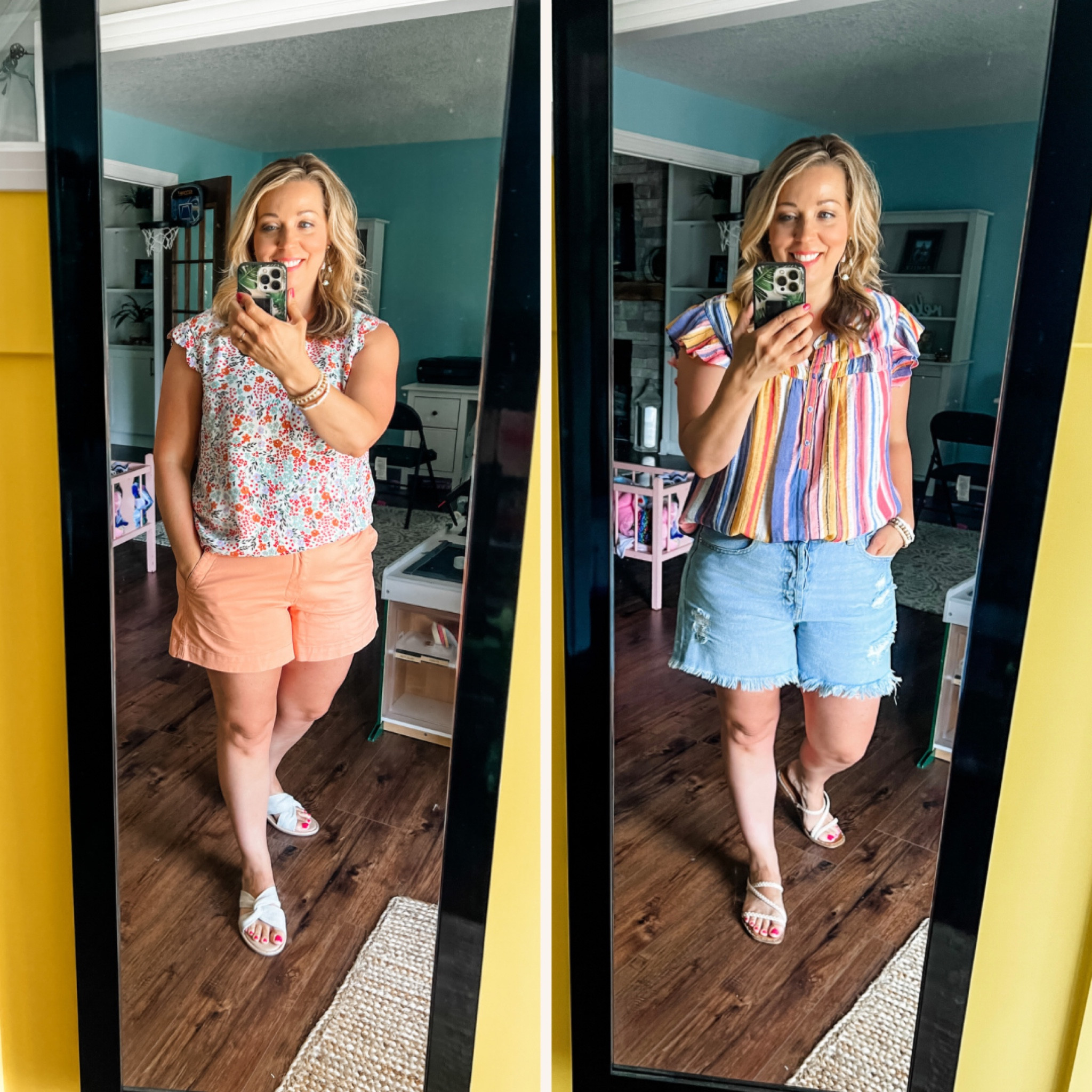 Summer fun with shorts! Which ones are your favorite? On my way to grab another pair in navy in the same style as the peach shorts. So cute and comfy in the Midwest heat! 

#LTKstyletip #LTKunder50 #LTKsalealert