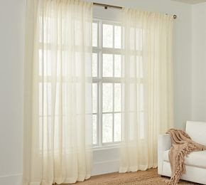 Textured Stripe Sheer Curtain | Pottery Barn (US)