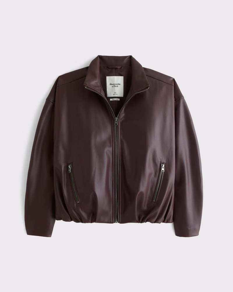 Women's Bubble Hem Vegan Leather Bomber Jacket | Women's Coats & Jackets | Abercrombie.com | Abercrombie & Fitch (US)