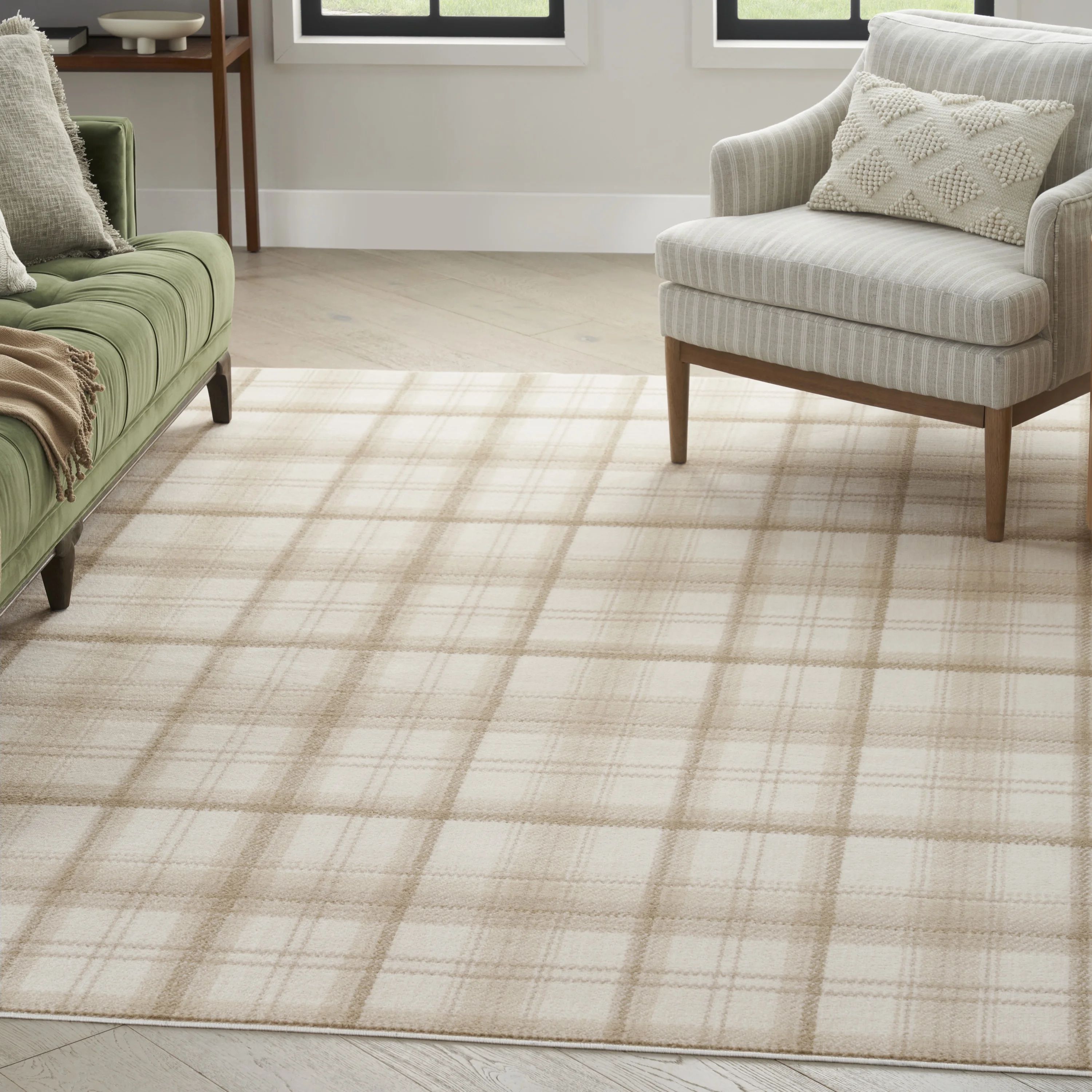 Nourison Grafix Plaid Ivory Beige 7'10" x 9'10" Area Rug (8x10) | Walmart (US)