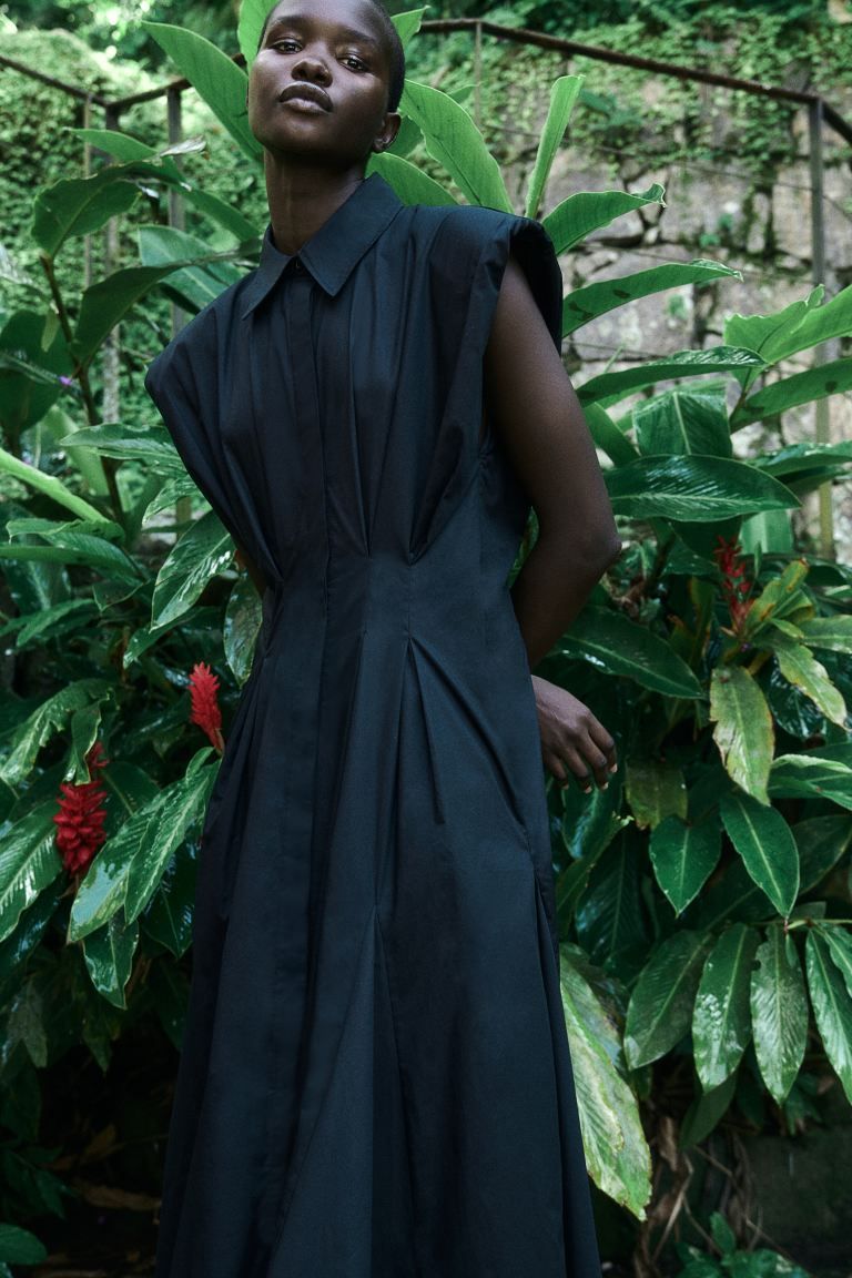 Waisted shirt dress - Black - Ladies | H&M GB | H&M (UK, MY, IN, SG, PH, TW, HK)