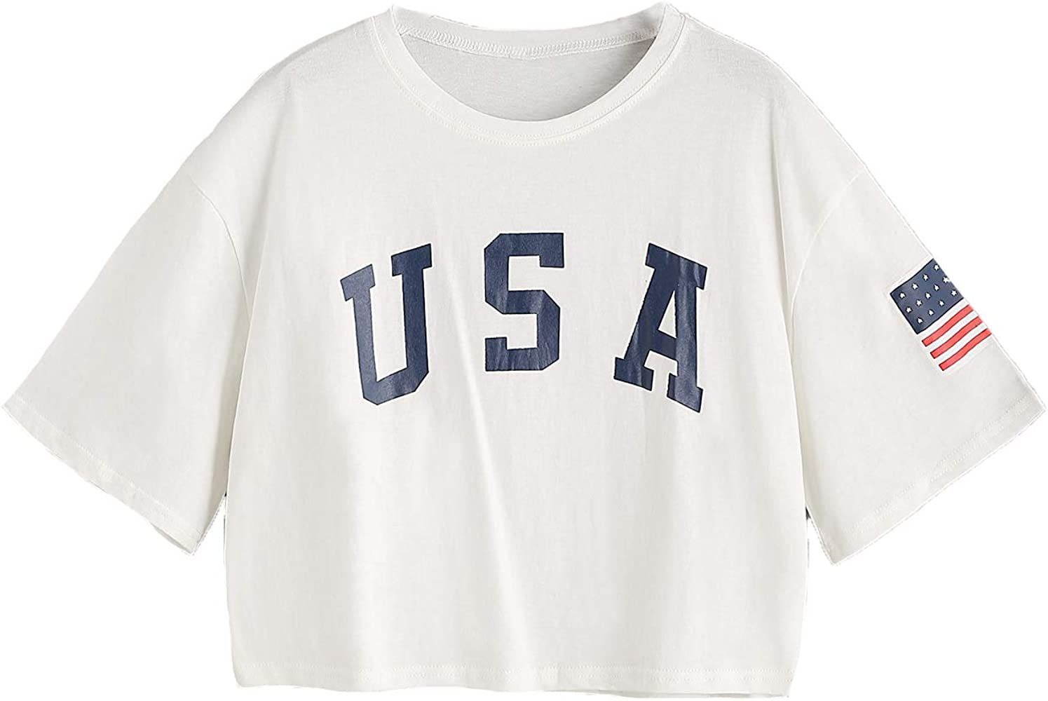 SweatyRocks Women's Letter Print Crop Tops Summer Short Sleeve T-shirt Bright White XL | Amazon (US)