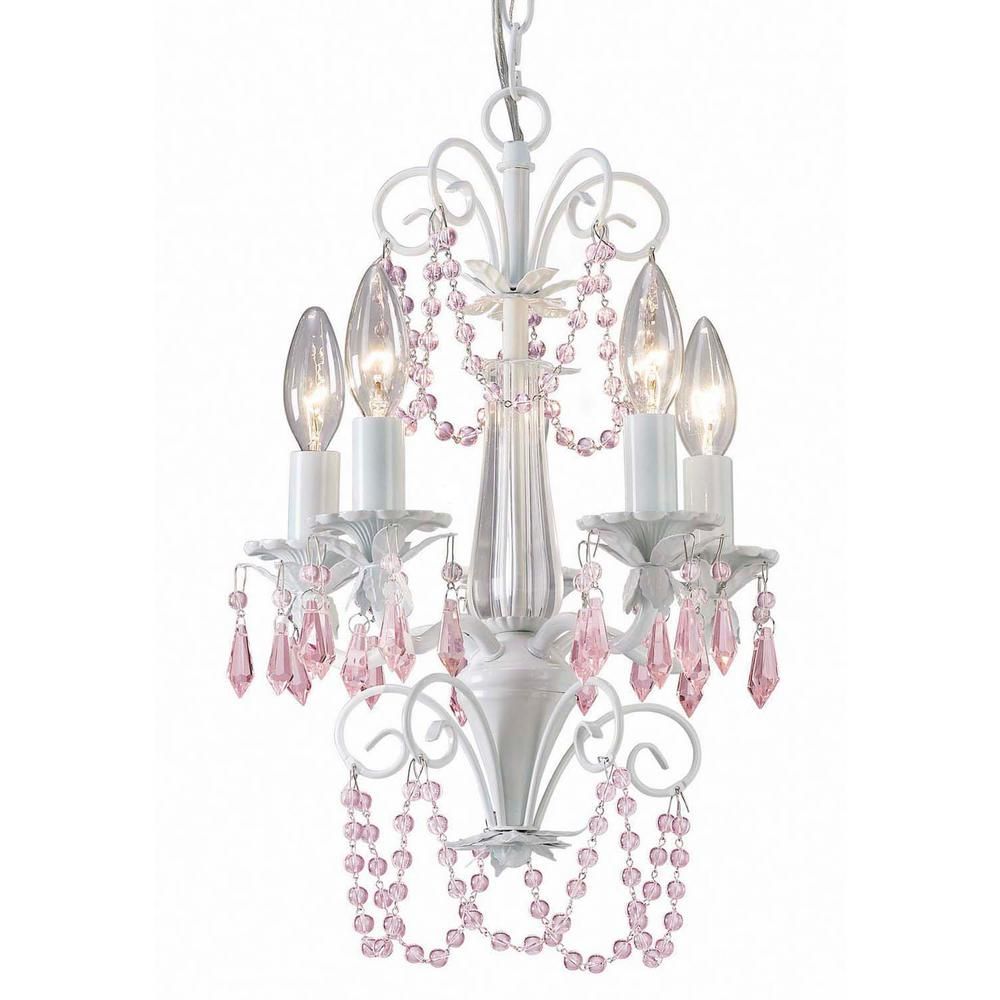 CANARM Danica 5-Light White Chandelier with Pink Crystals | The Home Depot