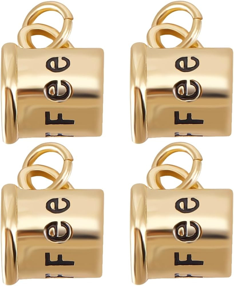 Beebeecraft 1 Box 8Pcs Coffee Cup Charms 18K Gold Plated Mini Mug Pendants Charms Carved Word wit... | Amazon (US)