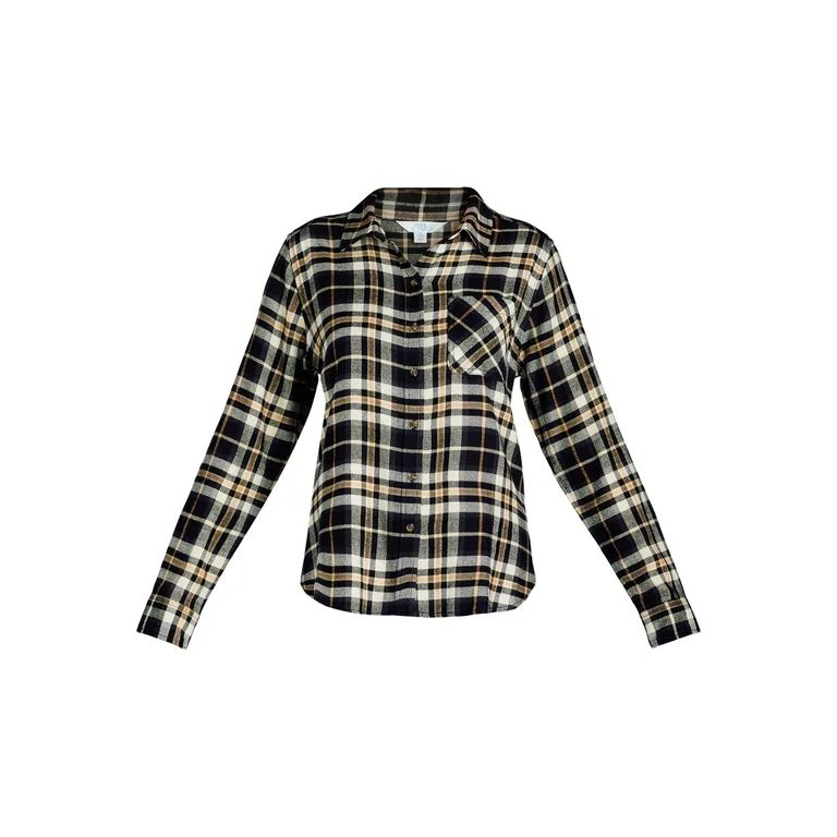 Time and Tru Women's Flannel Shirt with Long Sleeves, Sizes S-XXXL | Walmart (US)