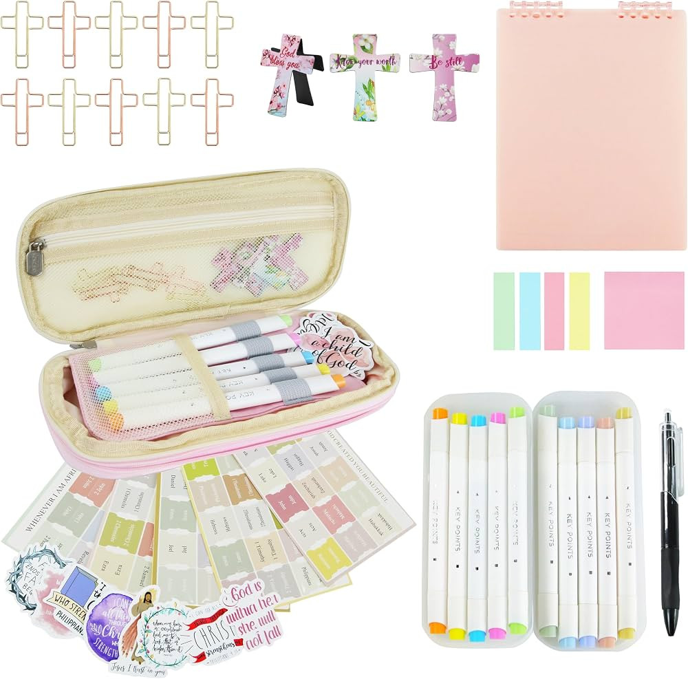 Bible Study Supplies Journaling Kit, No Bleed Bible Highlighters and Pens No Bleed, with Tabs and... | Amazon (US)