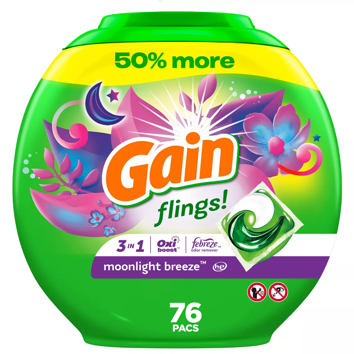 Gain Flings Moonlight Breeze HE Compatible Liquid Laundry Detergent Soap Pacs | Target