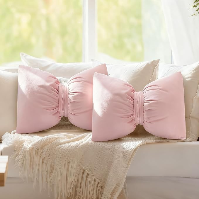 Beeveer Pink 2 Pcs Bow Pillow 12 x 18 Inch Coquette Throw Pillows Large Bow Shaped Velvet Cushion... | Amazon (US)