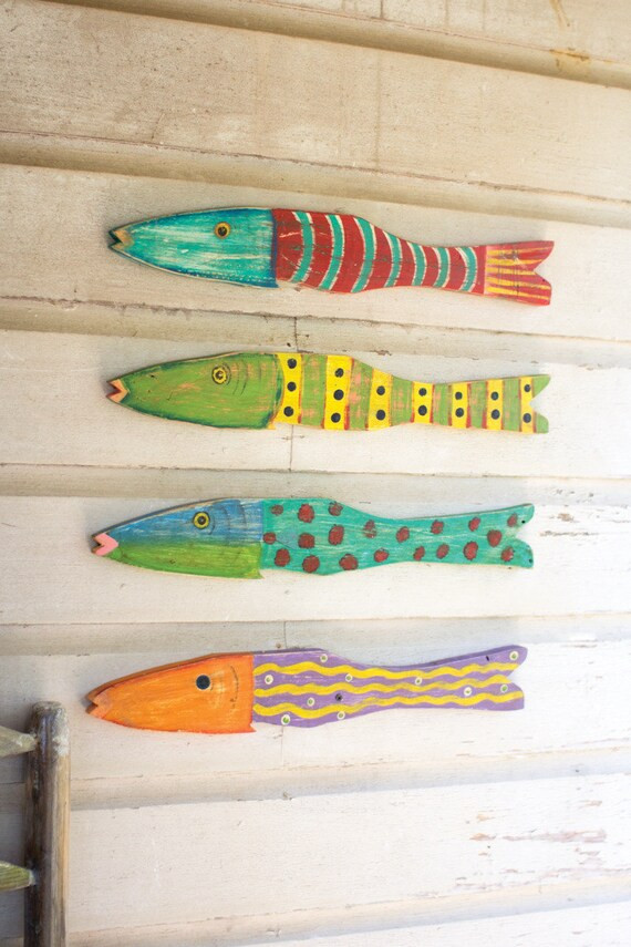 Set of 4 Recycled Wood Folk Art Fish  Fish Wall Decor  Folk | Etsy | Etsy (US)
