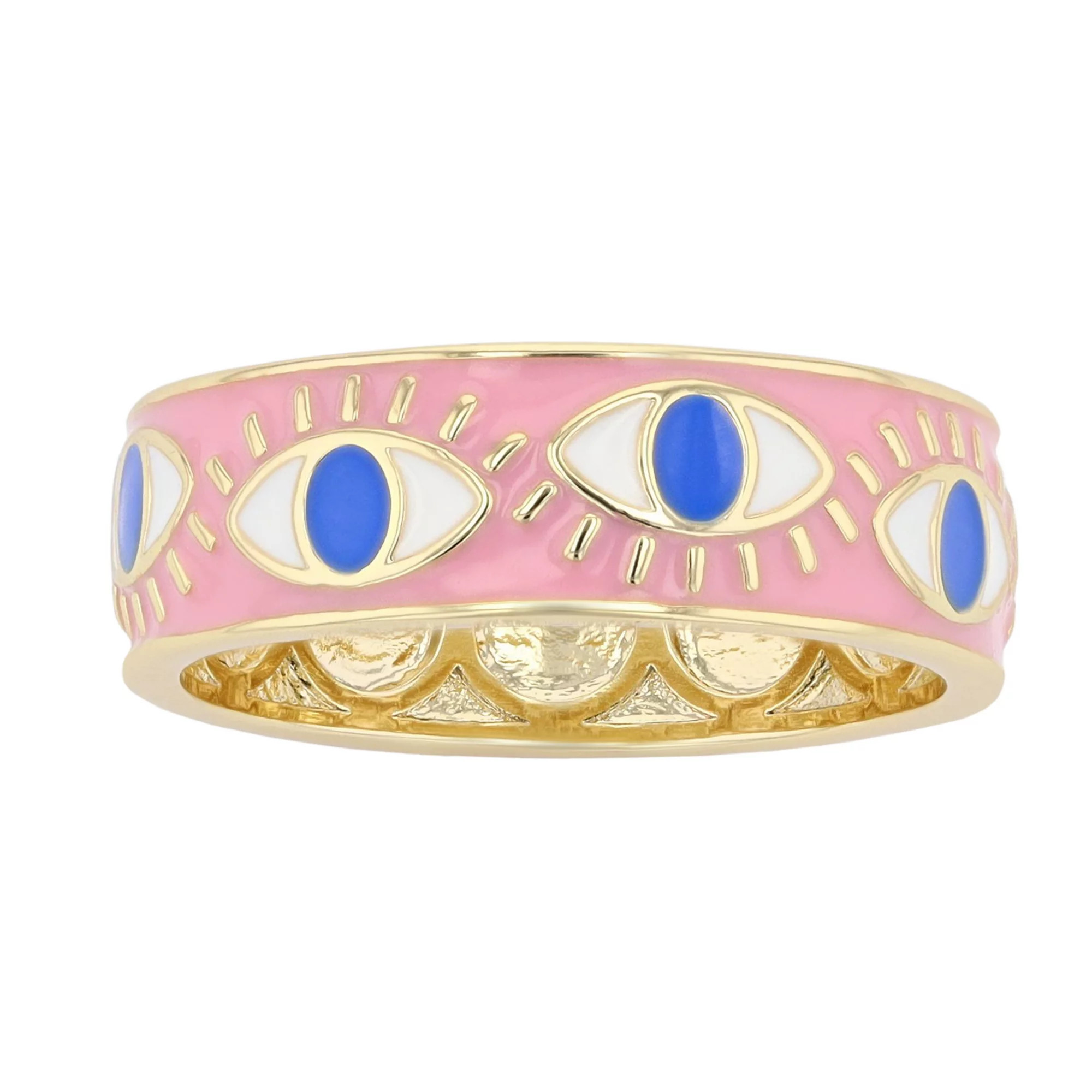 Gold Tone Pink Enamel Evil Eye Band Ring | Kohl's