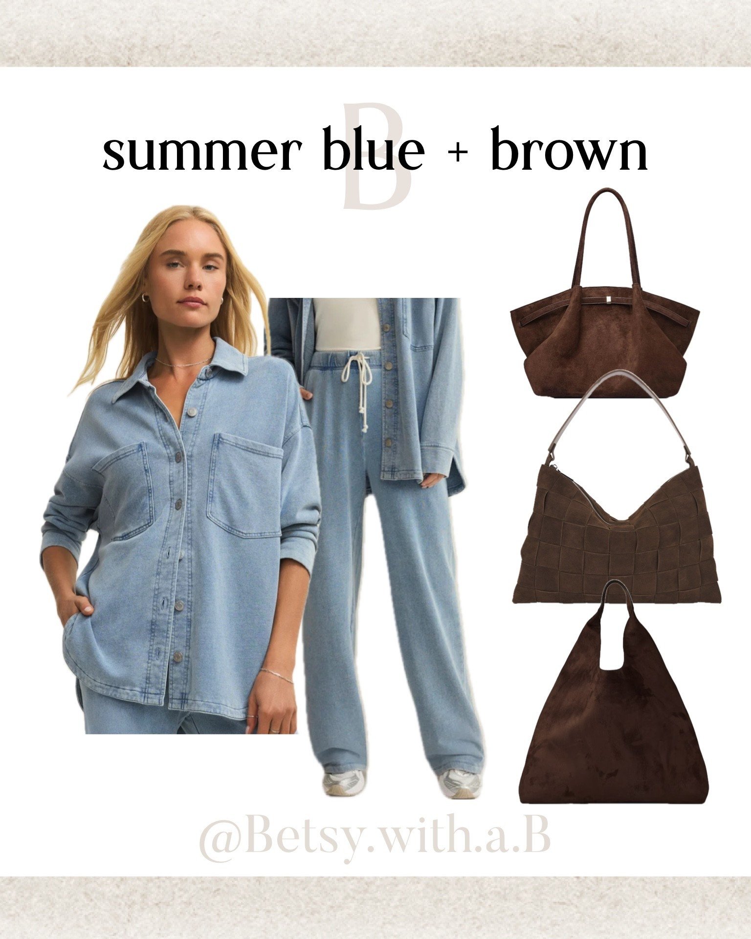 Are you a summer who likes brown? WEAR IT. Chocolate and light blue is s color combo that will never go out of style. 
I love this chambray terry set for travel days. It’s so chic & comfy. 


#LTKmomlife #LTKTravel #LTKdayinmylife