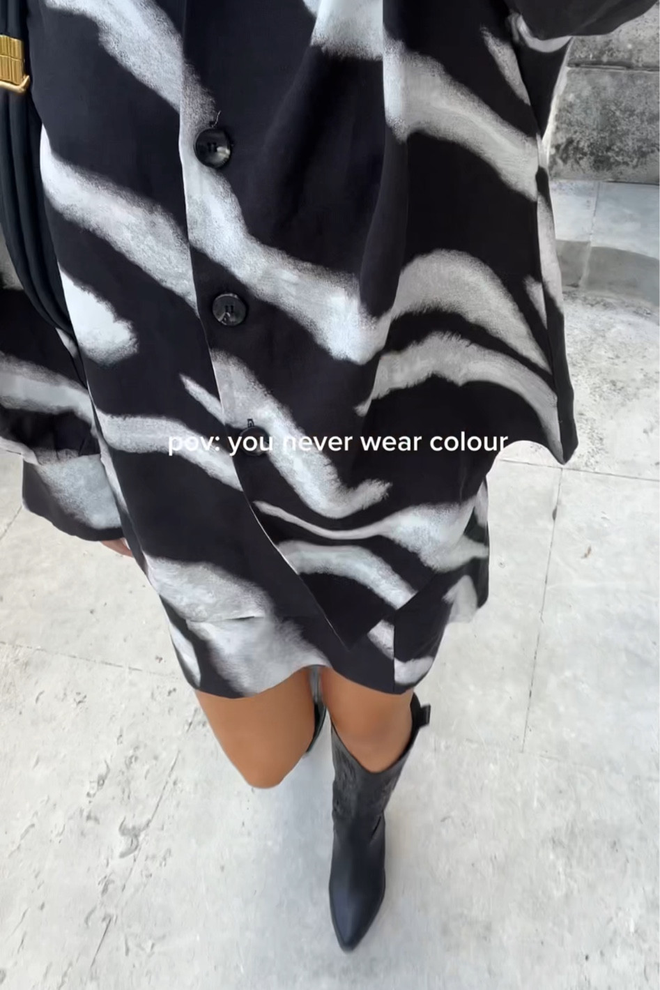 Black and white zebra printed set from H&M styled with leather cowboy boots for the ultimate summer to autumn transitional style 

 wearing size small

#LTKstyletip #LTKSeasonal #LTKunder100