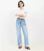 Flip Cuff High Rise Wide Leg Jeans in Light Wash | LOFT