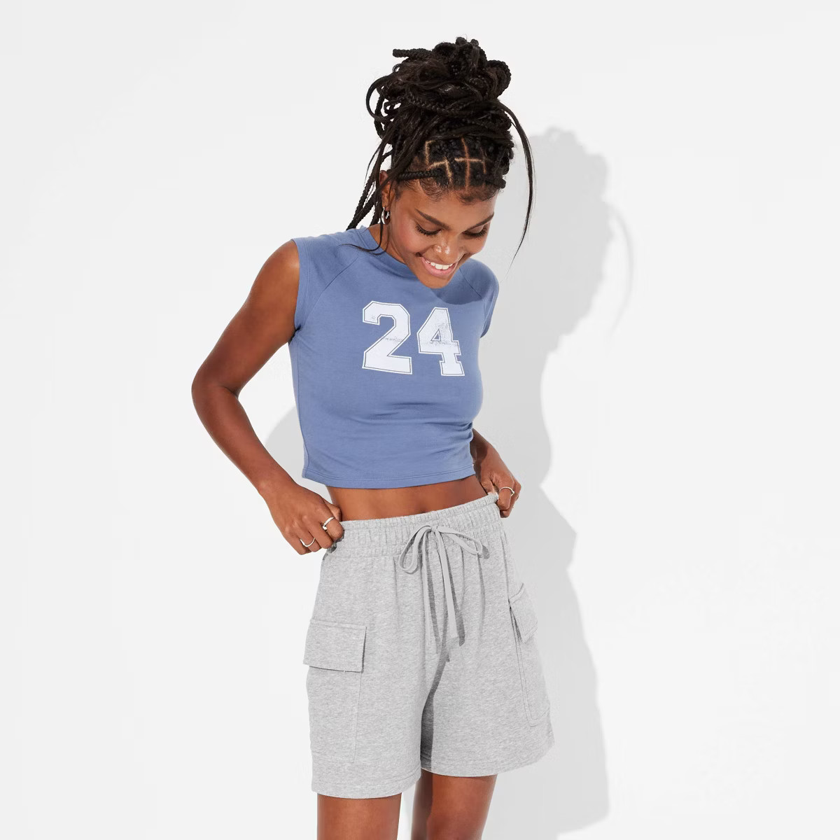 Women's Mid-Rise Cargo Sweat Shorts - Wild Fable™ Heather Gray S | Target