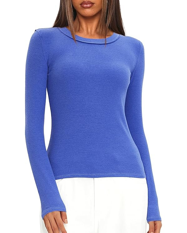 Darong Long Sleeve Shirts for Women Fall Fashion Crew Neck Basics Crop Tops Slim Fitted Y2K Tops ... | Amazon (US)