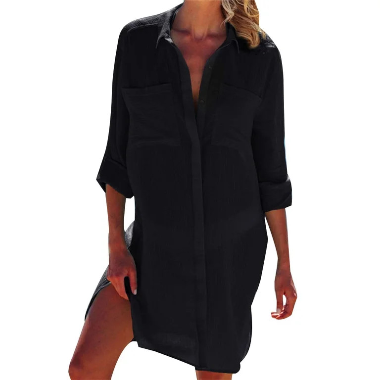Women Bikini Cover Up Summer Beach Shirt Dress | Walmart (US)