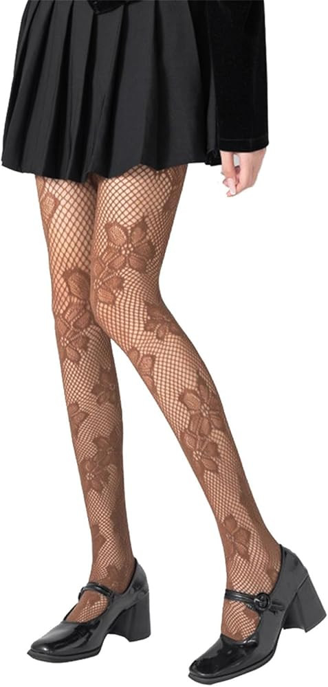 Mrotrida Women's Floral Patterned Fishnet Tights Y2k Gothic Flower Lace See Through Pantyhose Sto... | Amazon (US)