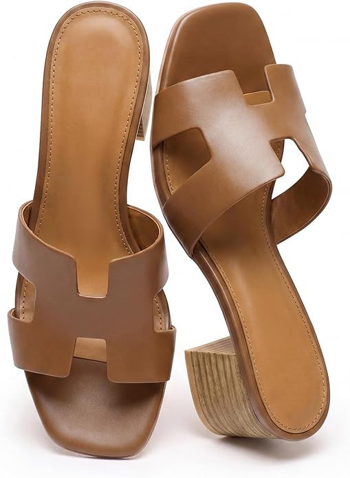 Heeled Sandals for Women Low Block Chunky Heels Cutout Strap Square Open Toe Mule Sandals Casual ... | Amazon (US)