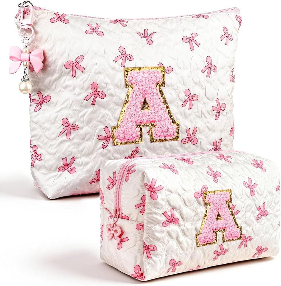 Initial Makeup Bag, Valentines Day Gifts for Women Teens Girls Birthday Gift Personalized Bow Cos... | Amazon (US)