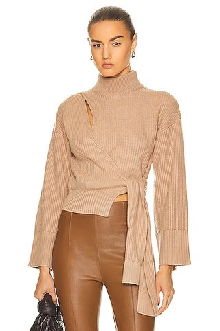 JONATHAN SIMKHAI Amaris Wrap Sweater in Nutmeg | FWRD | FWRD 