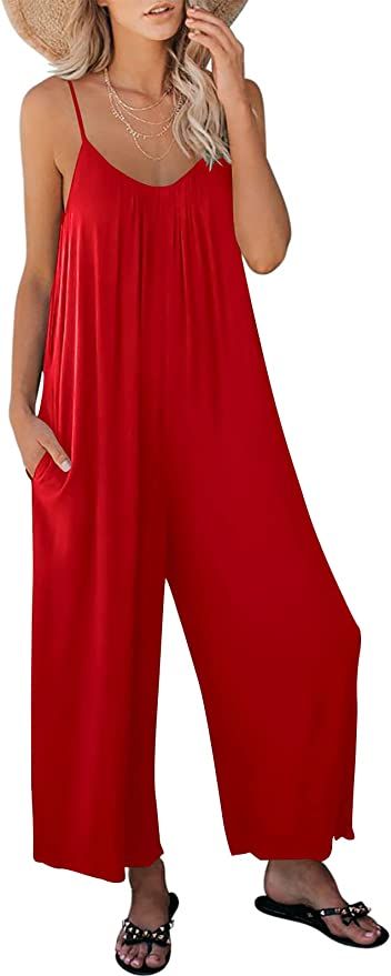 ANRABESS Women's Loose Casual Sleeveless Adjustable Spaghetti Strap Jumpsuits Stretchy Wide Leg R... | Amazon (US)