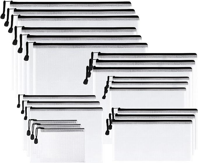 SUNEE Multisize Mesh Zipper Pouches (Black, 21 Packs), Water-Resistant Zip Bag for School Office ... | Amazon (US)