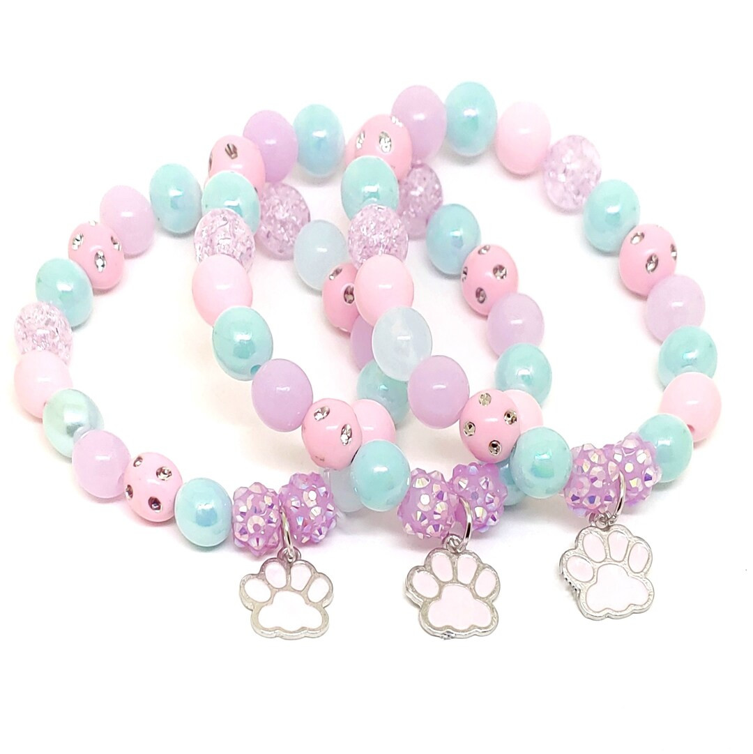 Pastel paw bracelets party favors pink puppy birthday | Etsy (US)