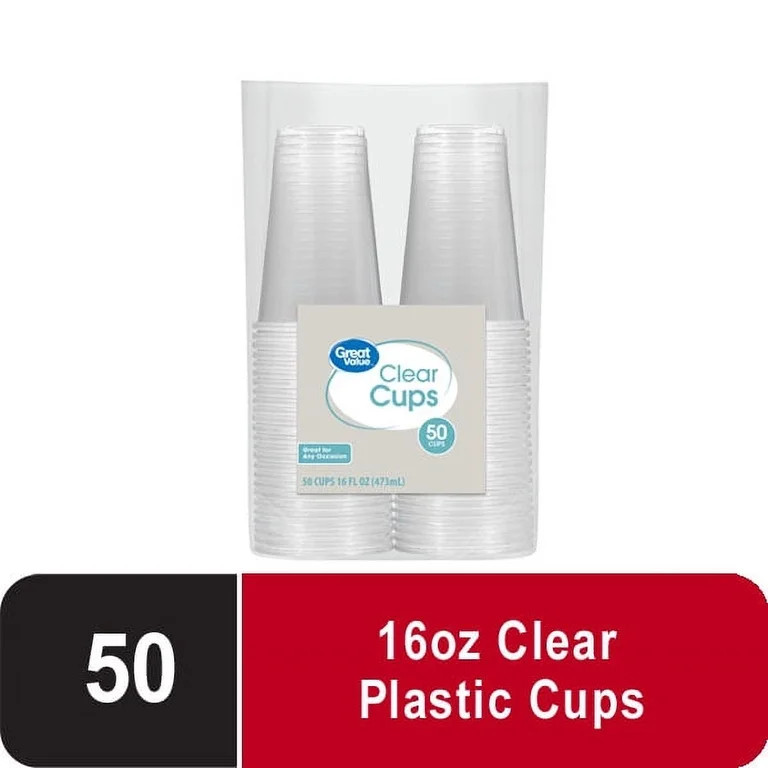 Great Value Disposable Plastic Cups, Clear, 16 fl oz, 50 Count | Walmart (US)