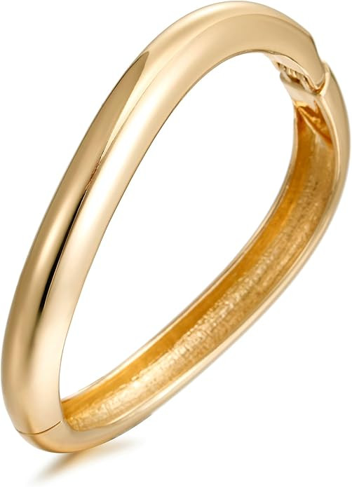 Gold Polished Chunky Twisted Hinged Waterdrop Bangle Bracelet for Women Spiraled Oval Bangle Brac... | Amazon (US)