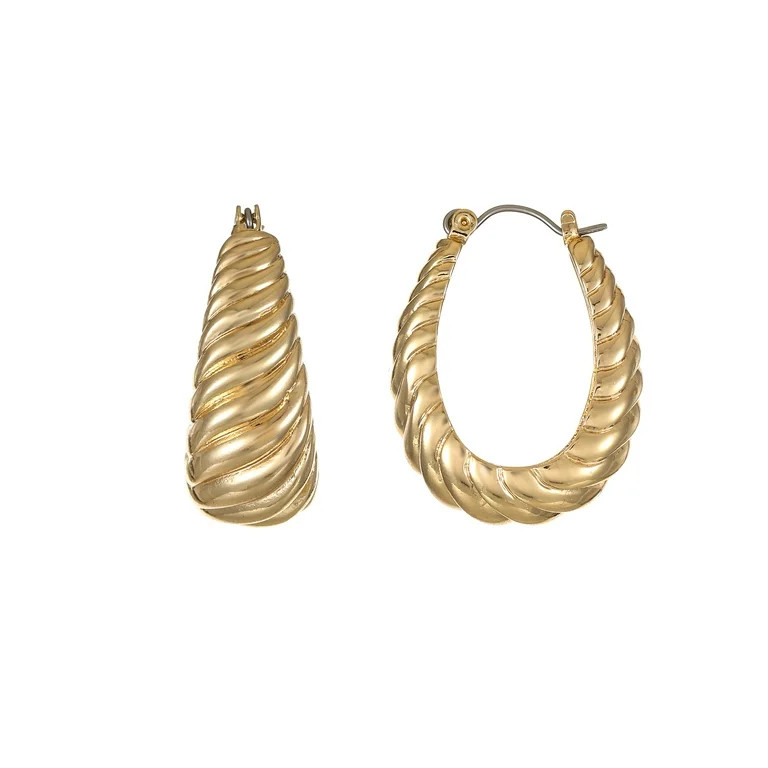 Time and Tru Goldtone Ribbed Texture Snap Hoop Earring, 1 Pair - Walmart.com | Walmart (US)