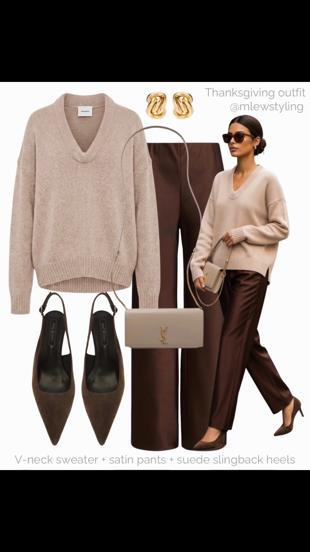 What to wear to thanksgiving dinner, or other fall gathering 🤎

Tags: reformation Jonie sweater, chocolate brown satin pants, ysl clutch bag, suede slingback heels, capsule wardrobe, autumn outfit formulas, fall date night outfit, family dinner, holiday outfit

#LTKfall #LTKdatenight #LTKholiday