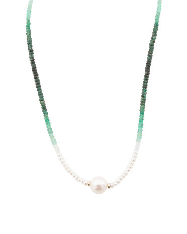 Made In Usa 14kt Gold Shaded Emerald Bead Necklace | TJ Maxx