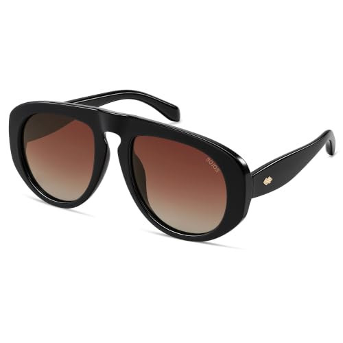 SOJOS Trendy Bold Oversized Polarized Aviator Sunglasses Black/Brown | Amazon (US)