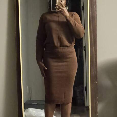 Almamuse 2pcs Casual Knit Stand Collar Long Sleeve Top And Skirt Sweater Set | SHEIN